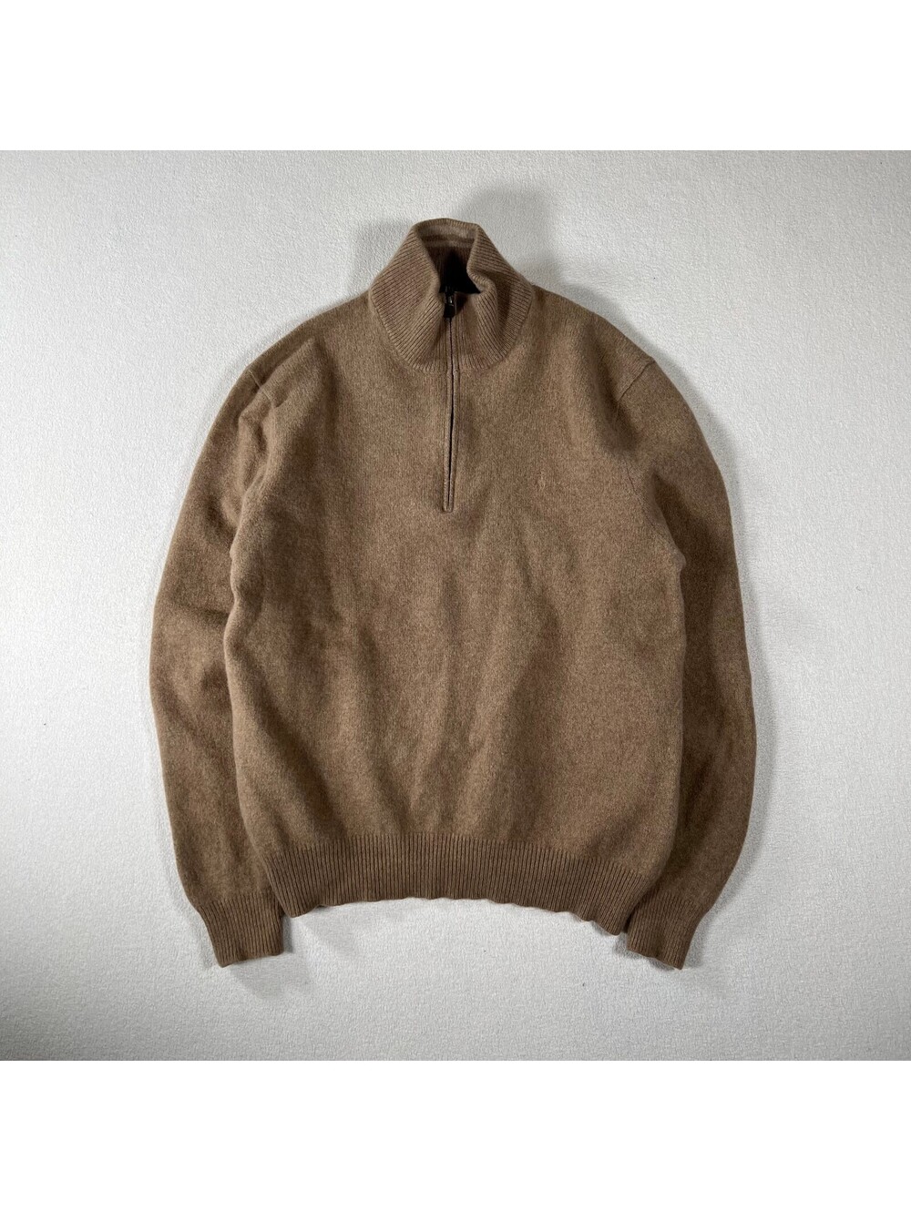 Polo Ralph Lauren Brown Quarter Zip Cashmere Soft Pullover Sweater Size Large